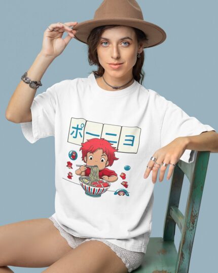 Ponyo Eating Ramen - Oversized T-shirt