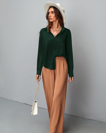Satin Dark Green Women Shirt by NonSenseTee